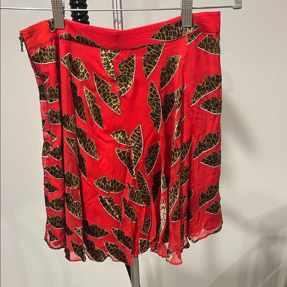 Alice + Olivia Red Leopard Print A-Line Skirt